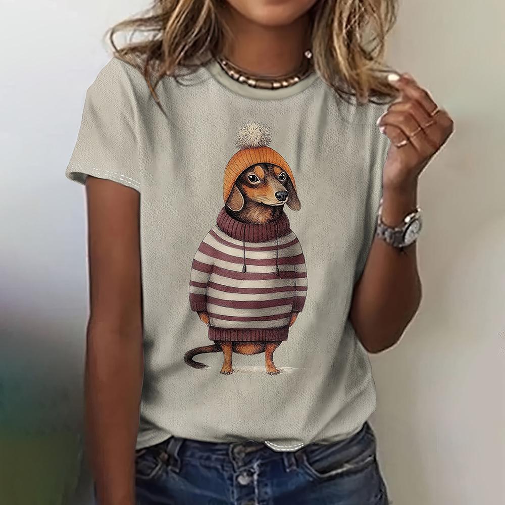 Funny Animal Graphic Women's T Shirts Causal Short Sleeve Top Women Kawaii Fashion Oversized Female Clothing Ladies Summer Tees