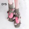 1 Pair Winter Socks 3D Cartoon Animal Socks Knitted Anti-slip Mid-tube Thickened Elastic Keep Warm Floor Socks with Silicone Dot Soles