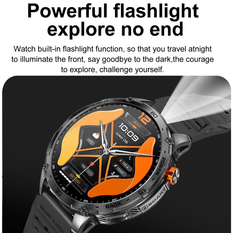 2025 New Military Smart Watch Men 730mAh Large Battery Flashlight AMOLED HD Display 3ATM Waterproof Outdoor Sports Smartwatch
