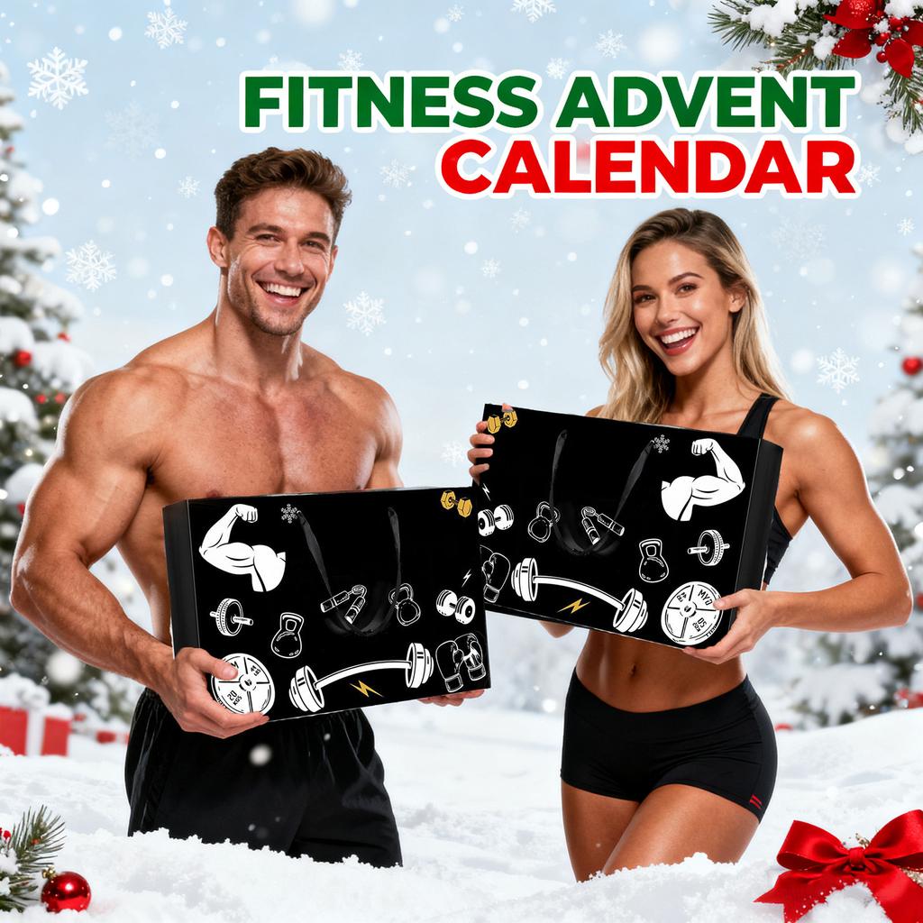 Christmas Fitness Equipment  Calendar , Featuring 24  Workout Items Such As Jump Ropes, Resistance Bands, Gloves, And Headbands - A Christ