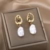 Korean Freshwater Pearl Geometric Round Earrings