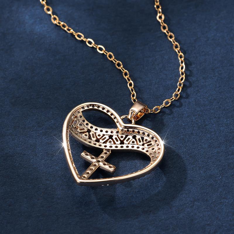 Женское сердце с крестом, ожерелье с сердцем любви, белый цирконий, золотой цвет, цепочка на ключицу, подарок