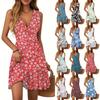 Women's Dress V-neck Sleeveless Casual Floral Print Hem Pleated Dress