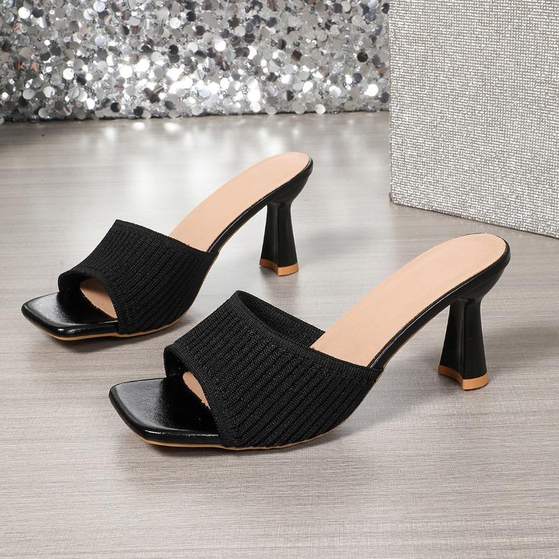 Fashion Flip Slippers Women's New Summer Tilly Fish Mouth Flyweave Toe Slip-proof Wear-resistant Slim Heel Slippers