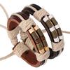 Men's Women's Punk Style Bangle Bronze Spring Wood Beads Weave Leather Bracelet