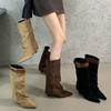 French Two-wear Boots Women's Pointed Boots 2025 Autumn and Winter New Slope Heel Boots But Knee Mid-tube Pants Tube Boots