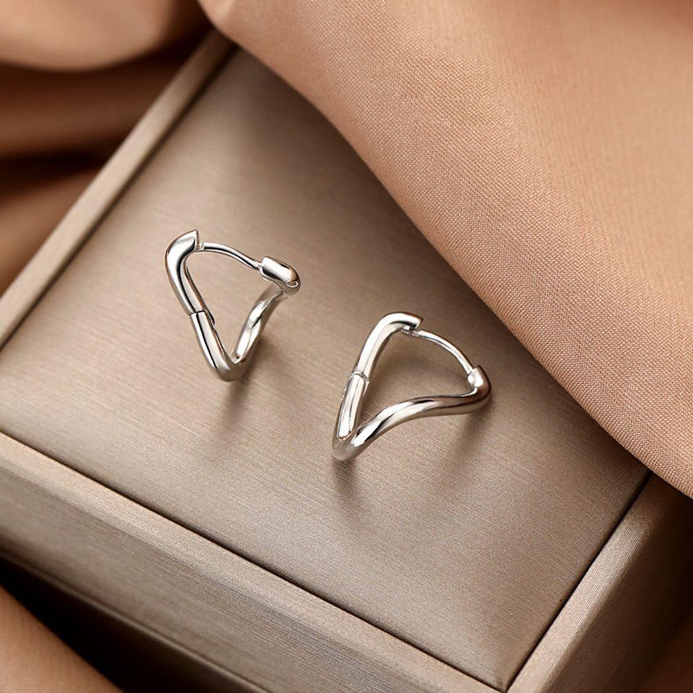 Girls Exquisite 925 Sterling Silver Rregular Dislocation Earring Plain Hoop Earrings Goth Ear Studs