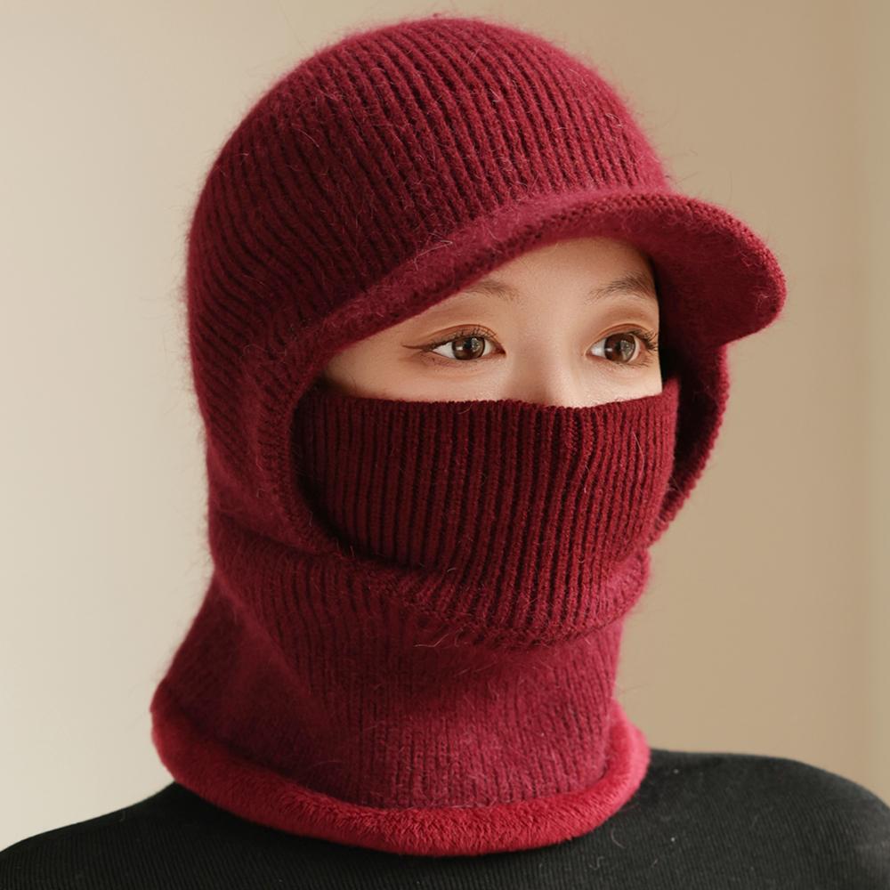 New Winter Balaclava Cap Women Keep Warm Windproof Knitted Hat Neck Protection Beanie Cap Plush Fur Lined Hats For Women