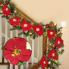 Artificial Poinsettia Garland Christmas Ornaments Christmas Rattan Red Poinsettia LED Garland for Holiday Front Door Decoration