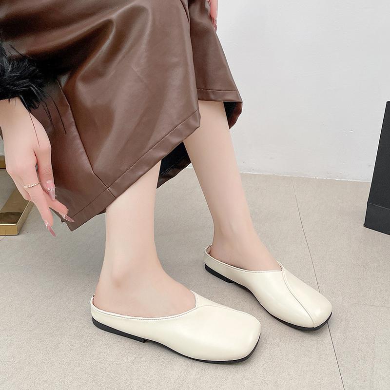 Fashion Korean Version of Square-toed Baotou Half-slippers for Women To Wear In Summer 2025 Spring New Retro Flat-bottomed Cool Mop