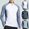Men Summer Sports T-shirt Half Zipper Stand Collar Contrast Color Long Sleeves Loose Casual Soft Breathable Mid
