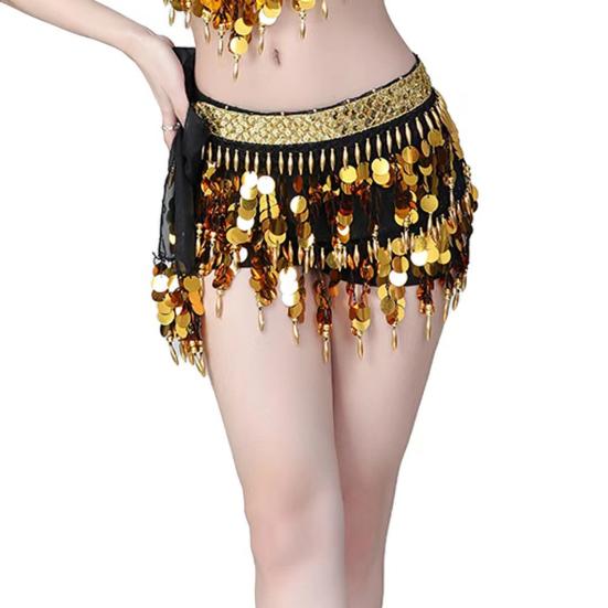 Belly Dance Waist Chain Sequins Hip Scarves Double Tier Waist Tassel Dance Practice Dress Accessories for Latin Dance Belly Dance Performances