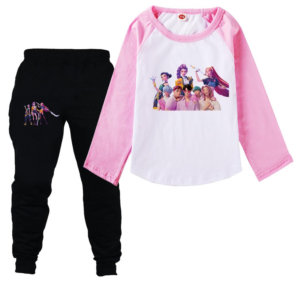 Детский Девочки Аниме Мультфильм K-Pop Руми Принт Повседневный Реглан Длинный Рукав Футболка Брюки Комплект Одежды