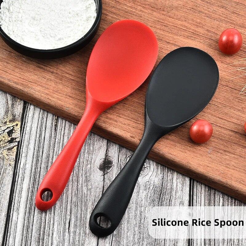 1pc Kitchen Utensils Food Grade Heat Resistant Silicone Rice Spoon Heat Resistant Sushi Scoop Silicone Plastic Rice Paddle