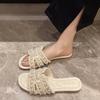 2025 New French Pearl Slippers Female Summer Wear Fairy Small Fragrant Style Fashion Flat Bottom One Word Beach Cool Slippers