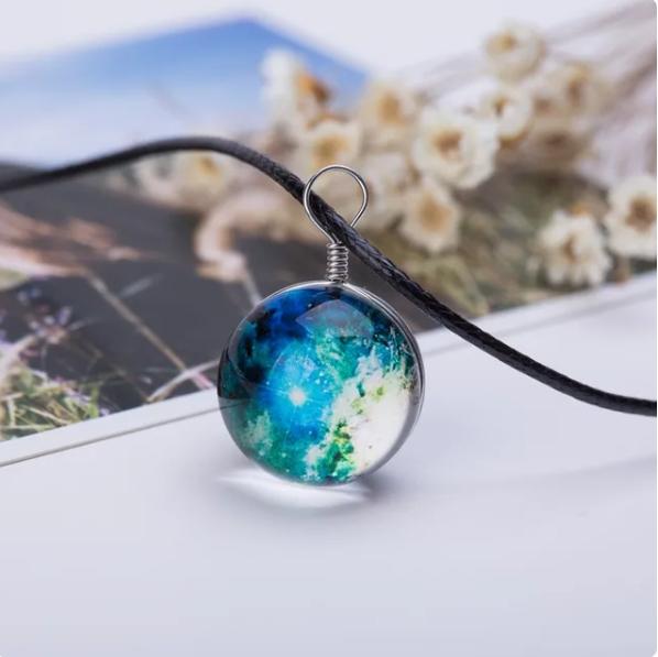 Ожерелья Duplex Planet Crystal Stars Ball Glass Galaxy Pattern Кожаная Цепочка Подвески Макси Ожерелье Для Женщин Подарок Подруге