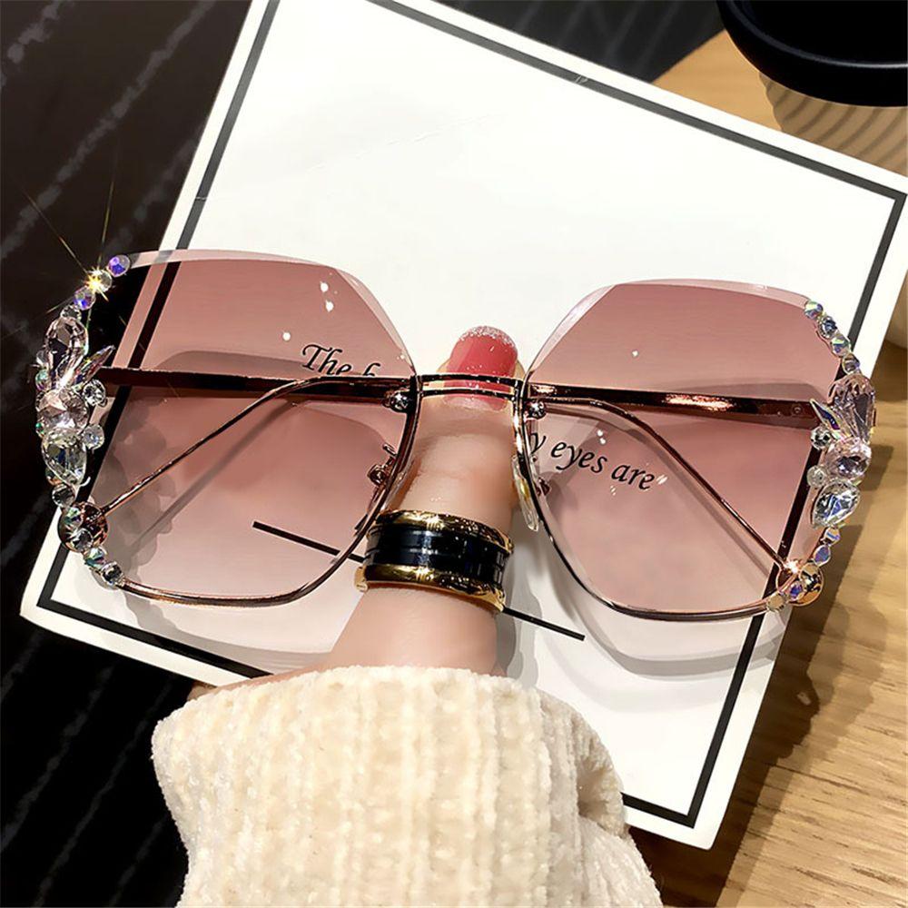 New Fashion Cutting Lens UV400 Rimless Sunglasses Gradient Rhinestone Sunglasses Women Sun Glasses