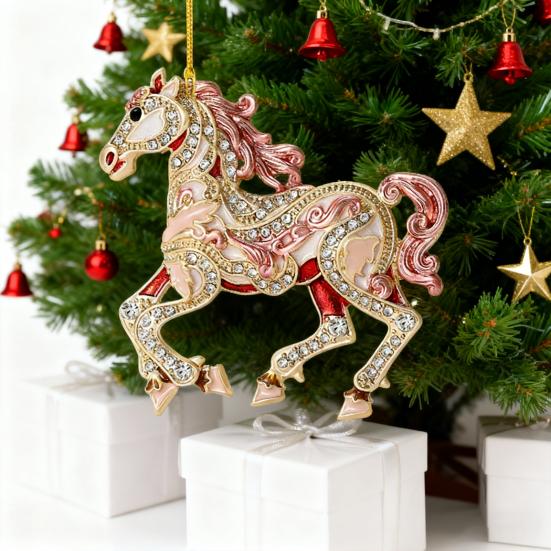 Horse Christmas Ornaments Sparkly Rhinestone Horse Hanging Decoration Acrylic Christmas Tree Ornament for Winter Xmas Party Supplies Holiday Home