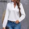 Women's Fashion Casual Spring Fall Solid Color Print Long Sleeve V Neck Blouses & Shirts