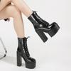 Ankle Boots Round Toe Block High Heel 14cm Platform Zipper Lace Up Plus Size 35-43 Party Booty Solid Platform Boots Ladies Shoes