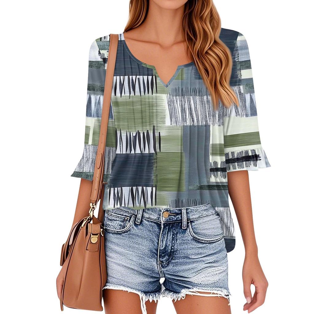 3/4 Sleeve Tops For Women Casual Ruffle V Neck T Shirts Work Blouses Dressy Tunic Tops