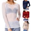 See-through Mesh Bottoming Tops Women O-Neck Long Sleeve Slim Fit Shirt Sexy Clear Sun Protection