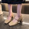 Fashion Female Sandals Cheongsam Mary Jane Square Shoes Dress Shoes Woman Heel Pumps Buckle Strap Shallow