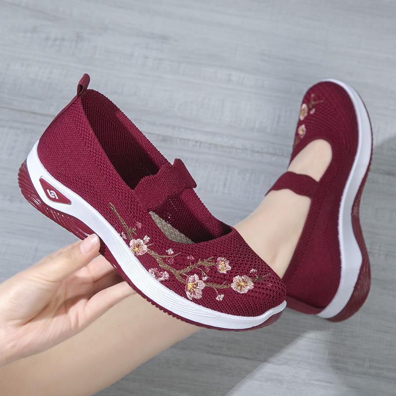 New Embroidered Women's Walking Shoes Mesh Breathable Non-slip Women's Casual Shoes