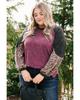Leopard Colorblock Long Sleeve Plus Size Top