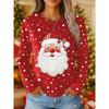 Women's Classic Santa Print Long Sleeve, Festive Crew Neck Top, Holiday Casual Style, Fall Winter Seasonal Fashion T-shirt