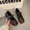 Shallow Mouth 2025 Spring New One-word Belt Versatile Square Head Soft Sole Small Leather Shoes Women