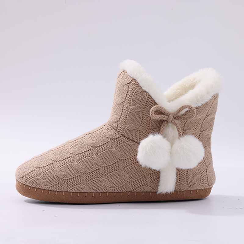 Fashion Comwarm Fur Fuzzy Snow Boots For Women Knit Plush Winter Slippers Non-slip Furry Flat Ankle Boots Warm Fluffy House Cotton Shoes