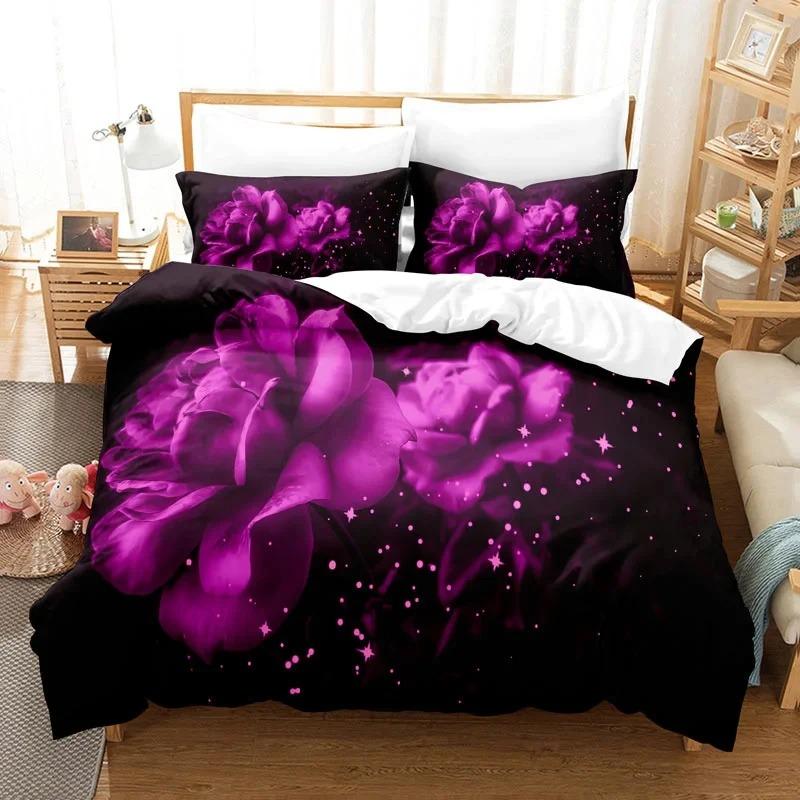 Purple Bedding Set Duvet Cover Bed Quilt Pillow Case 3D Comforter Lavender Butterfly Double Full King Queen Twin Single 3PCS