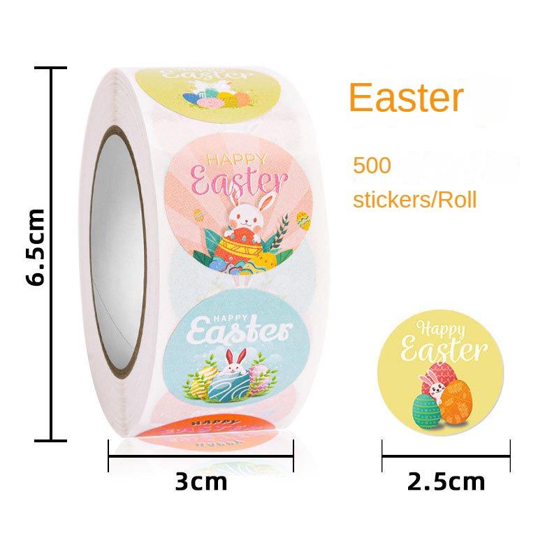 Easter Stickers Rabbit Egg Shaped Stickers 500 Round Copperplate Paper Roll Labels