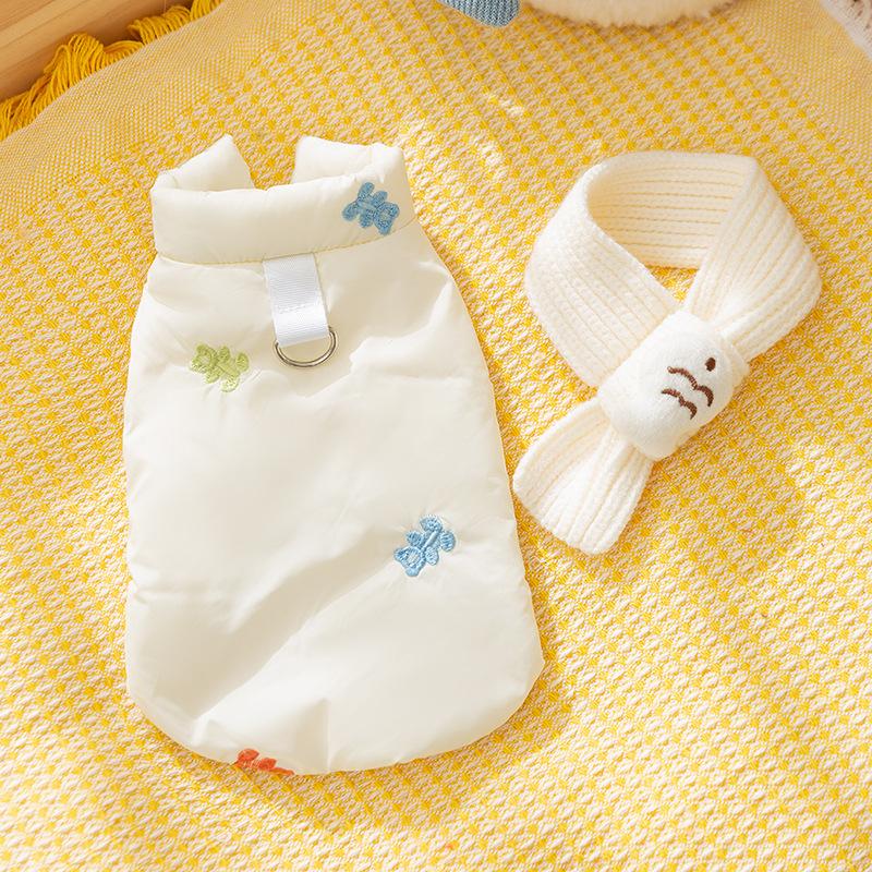 Cat clothes autumn and winter warm embroidered bear with scarf into cat kitten vest puppy dog teddy pet clothing
