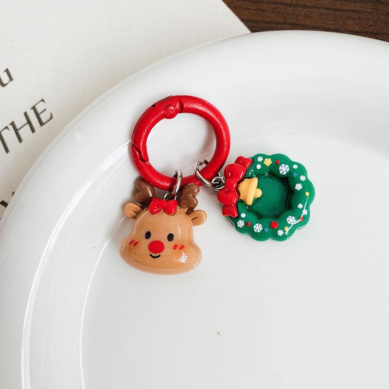 Kawaii Christmas Keychain Cartoon Santa Claus Elk Tree Snowman Pendant Key Ring Backpack Decoration Couple Friends Gifts