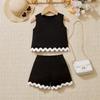 Girls Vacation Solid Color Lace Vest Shorts Set Summer Kids Casual Set