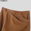 INCERUN Men Autumn Spring Solid Color Zipper Waist Trousers Casual Irregular Wide Leg Pants