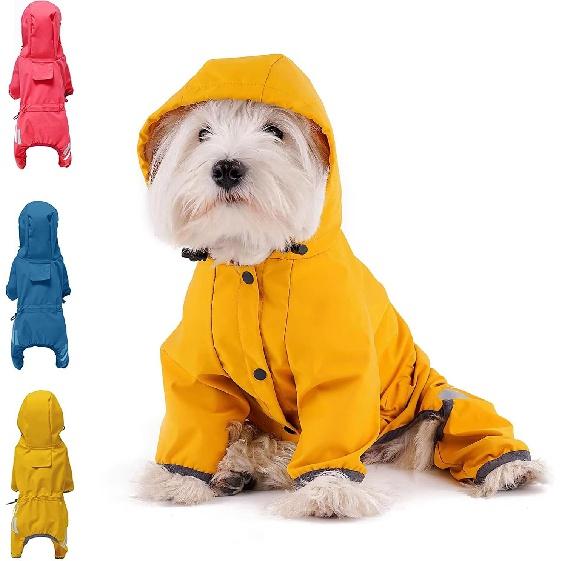 Dog Raincoat with Hood for Puppy Small Medium Dogs Solid Puppy Clothes Reflective Pets Cats Outwear Four-legged