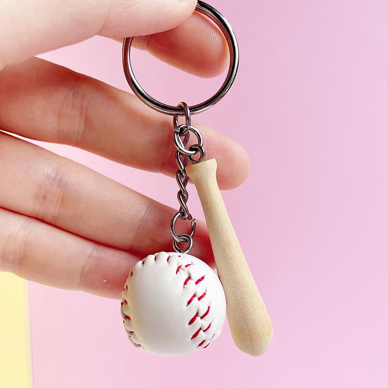 Baseball Keychain Mini Wooden Bat Ball Keyring Keychains Sports Ball Key Ring