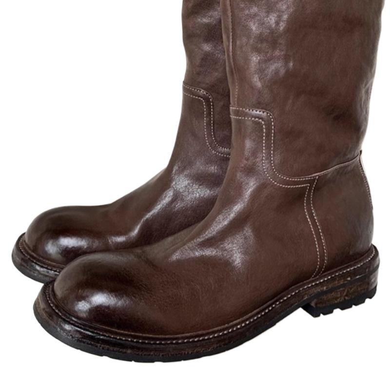 Knee High Boots Women Short Plush Snow Shoes Chunky Chelsea Retro Soft Leather Goth 2024 Trend Autumn Winter Fur New Botas Mujer