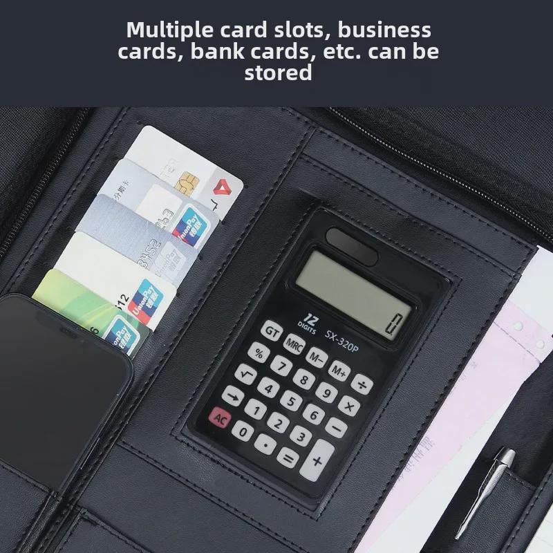 A4 Leather Multifunctional Zipper Folder: Business Notepad & Document Storage Briefcase