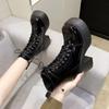 Fashion Round Toe Platform Female Short Shoes Leather Lace-up Booties Very High Heels Women's Ankle Boots Goth Designer Luxury Footwear