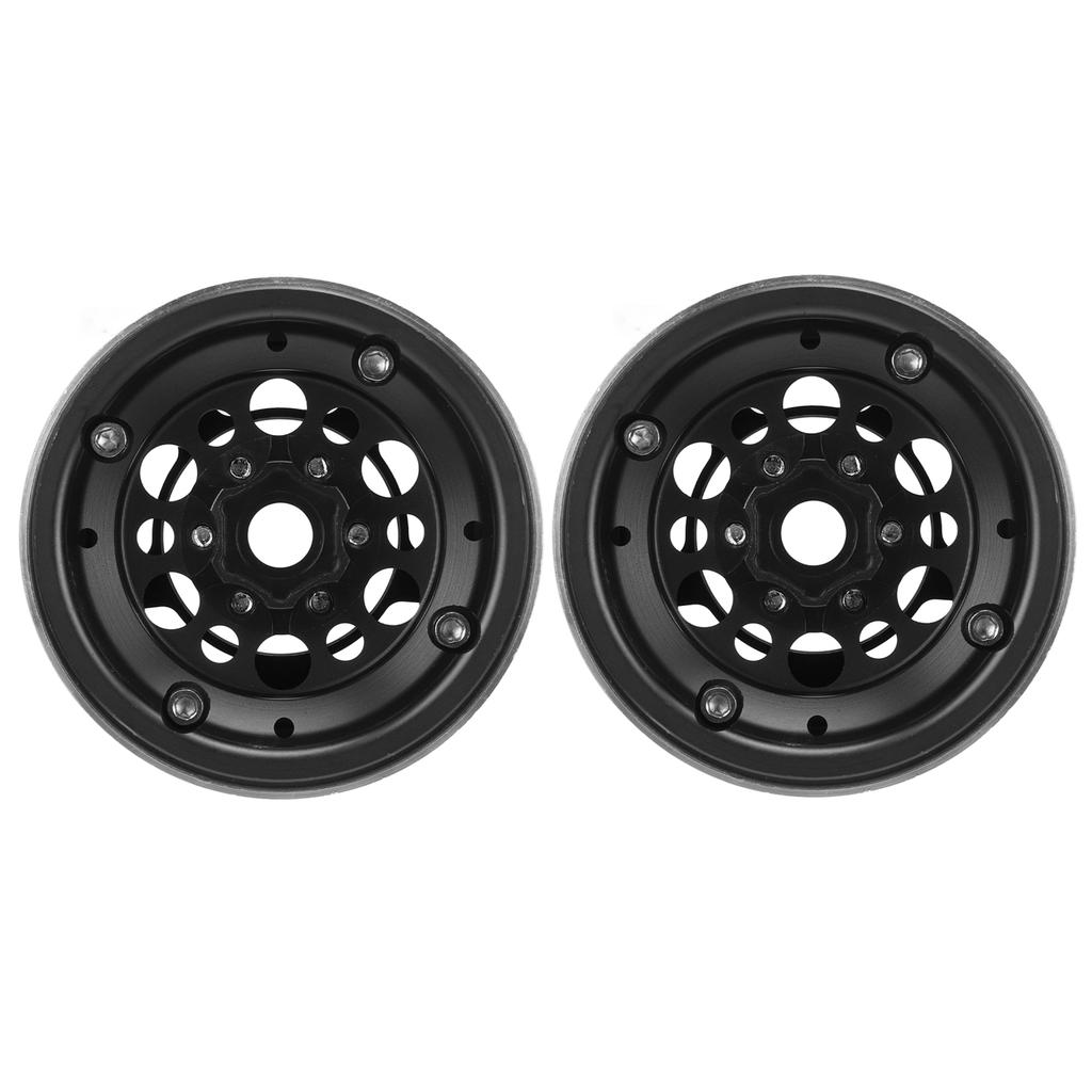 2pcs 1.9 Inch Beadlock Wheels Aluminum Alloy CNC Machining Universal RC Wheel Rims for Crawler Black