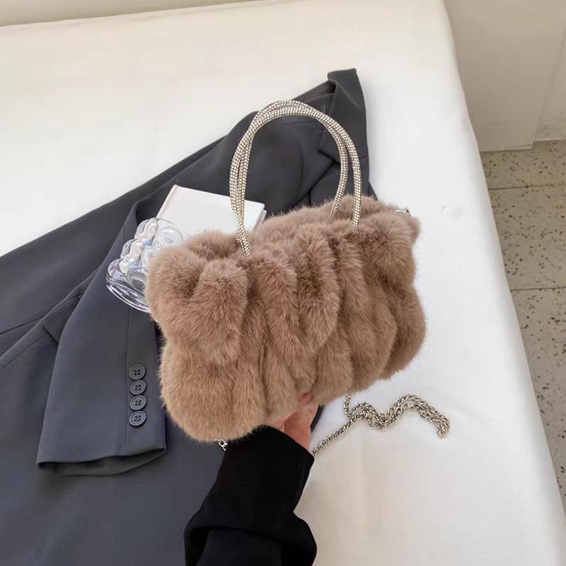 Fashion Plush Top-Handle Bags Women's Shoulder Bags Solid Color Chain Versatile Purse and Handbag Soft Simple Crossbody Bags MIT
