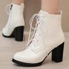 White Silver Women's Ankle Boots Autumn Winter Short Boot Shoes Black Lace-up Block High Heels Party Footwear Large Size 45 50