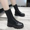 Fashion New Mid Calf Boots Women Autumn Winter Fashion Lace-up Ladies Chelsea Zipper Botas Mujer Boots Sports Platform Heel Ladies Shoes