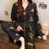 Women's Spring and Fall New Korean Advanced Sense of Leopard Pajamas Homewear Set Girls Casual Long-Sleeved Pajamas Homewear Set
