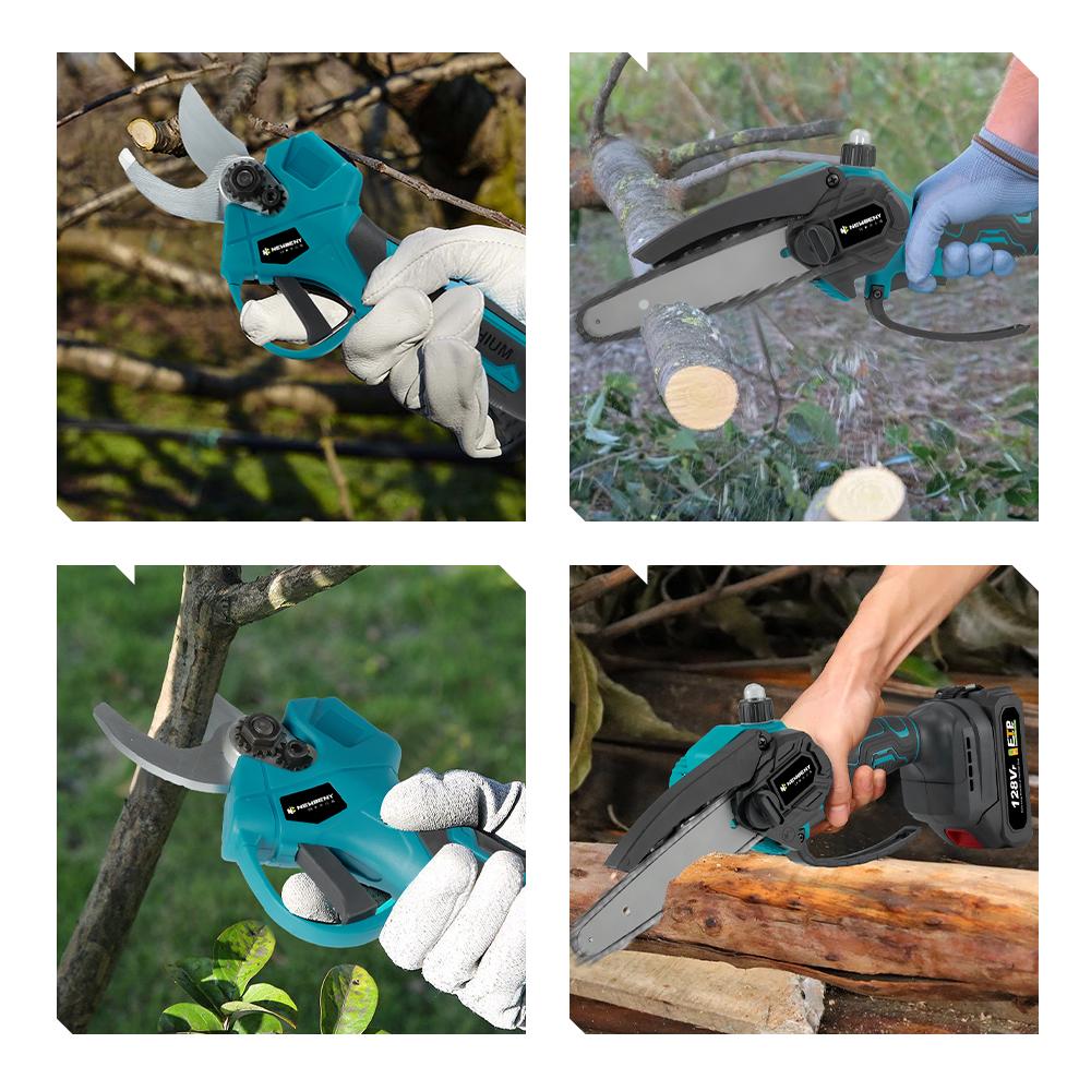 Newbeny Brushless 6 Inch Electric Saw+ 30mm Electric Pruning Shears Set Cordless Garden Woodworking Tools For Makita 18V Battery