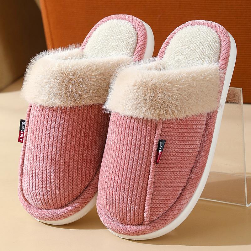 Fashion Cotton Slippers for Women 2025 New Autumn and Winter Indoor Home Warm Non Slip Silent Plush Couple Slippers for Pantuflas Mujer